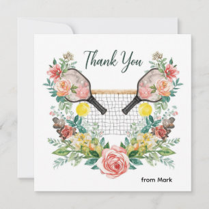 Carte De Remerciements Pickleball avec de belles fleurs