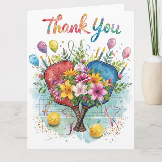 Carte De Remerciements Pickleball avec de belles fleurs (Devant)