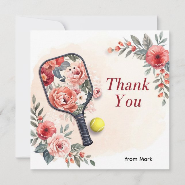 Carte De Remerciements Pickleball avec de belles fleurs (Devant)