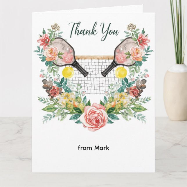 Carte De Remerciements Pickleball avec de belles fleurs (Devant)