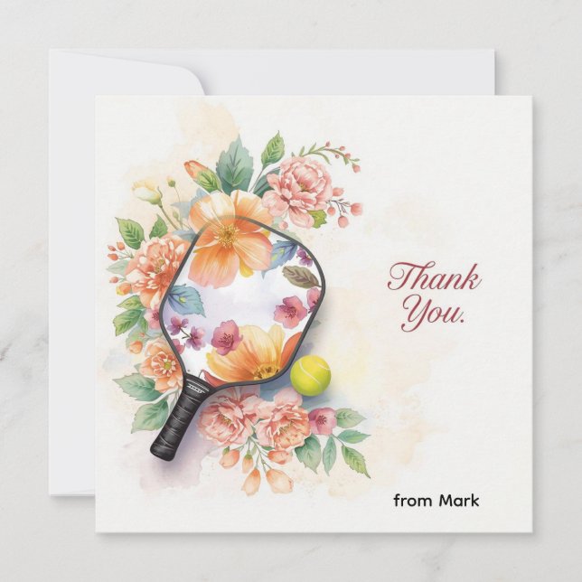 Carte De Remerciements Pickleball avec de belles fleurs (Devant)