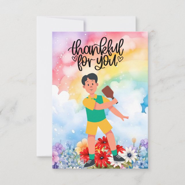 Carte De Remerciements Pickleball avec fleurs (Devant)