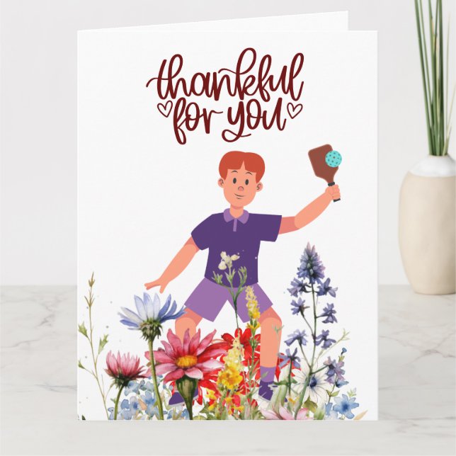 Carte De Remerciements Pickleball avec fleurs (Devant)
