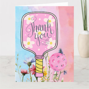 Carte De Remerciements Pickleball avec fleurs