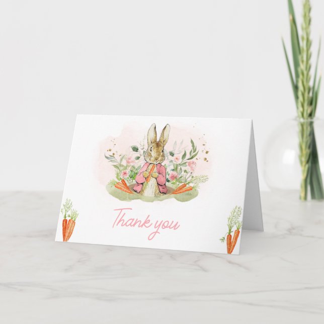 Carte De Remerciements Pierre rose Baby shower Rabbit (Devant)