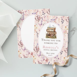 Carte De Remerciements Pile de livres baby shower aquarelle fleur sauvage