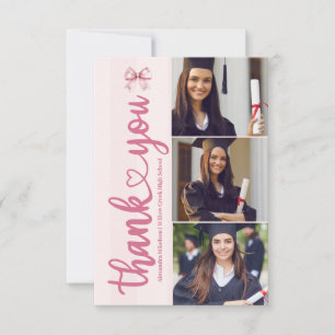 Carte De Remerciements Pink 3 Photos Blush Bow Graduation Party