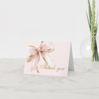 Carte De Remerciements Pink and Gold Coquette Bow Sweet Sixteen