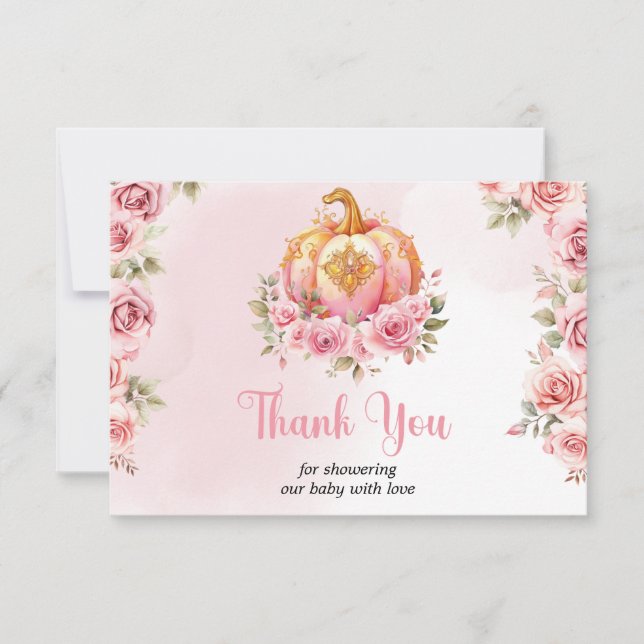 Carte De Remerciements Pink and Gold Halloween Little Citrouille Baby sho (Devant)