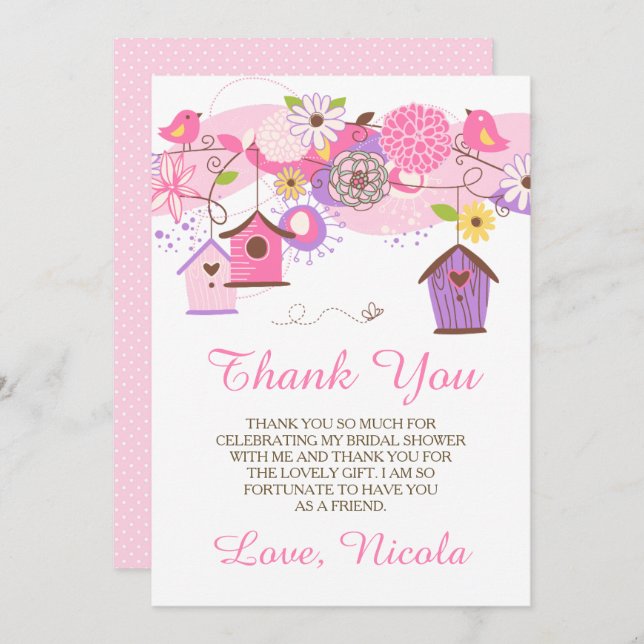 Carte De Remerciements Pink and Purple Floral Bridal Shower Thank You (Devant / Derrière)
