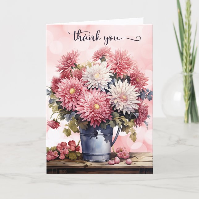 Carte De Remerciements Pink and White Chrysanthemums Blank (Devant)
