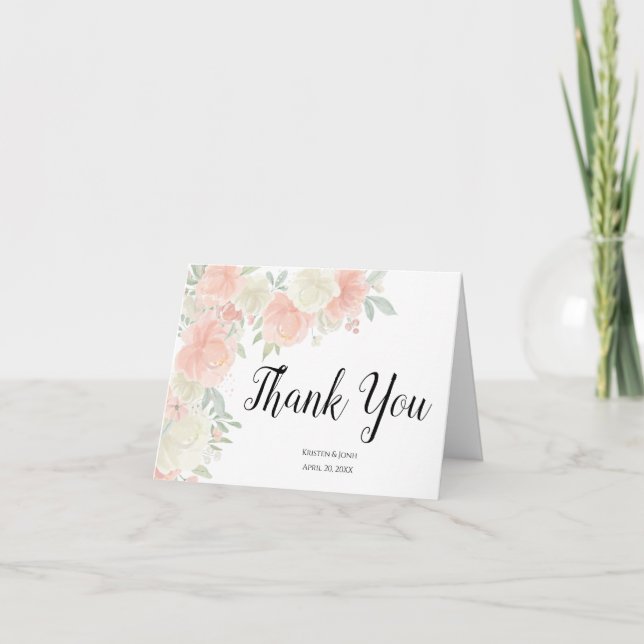 Carte De Remerciements Pink and White Rose Floral Rustic Thank you (Devant)