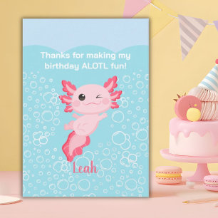 Carte De Remerciements Pink Axolotl fête d'anniversaire