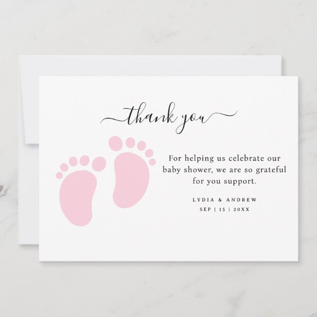 Carte De Remerciements Pink Baby Feet Baby Shower Party, Girl Baby Shower (Devant)