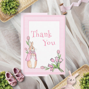 Carte De Remerciements Pink Beatrix Potter Plaid Animal Thème Baby shower