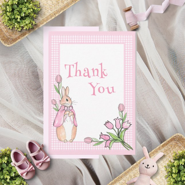 Carte De Remerciements Pink Beatrix Potter Plaid Animal Thème Baby shower (Créateur téléchargé)