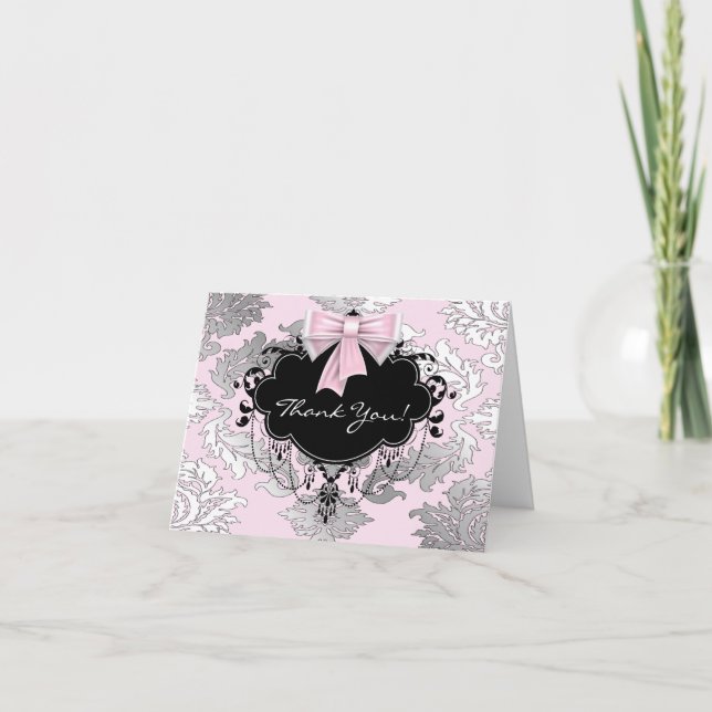 Carte De Remerciements Pink Black Damask Thank You Cards (Devant)