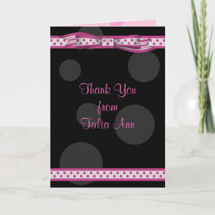Carte De Remerciements Pink Black Polka Dot Ribbon Bat Mitzvah Thank You
