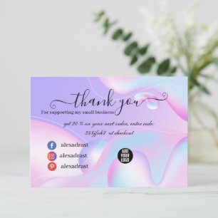 Carte De Remerciements PINK & Blue Aquarelle Holographique Design Beauté