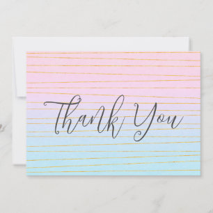 Carte De Remerciements Pink Blue Pastel dégradé avec Gold Lines