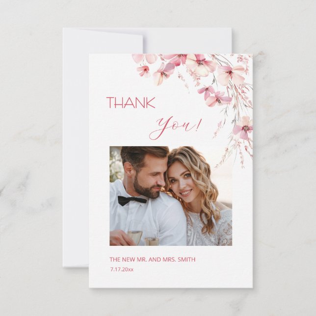 Carte De Remerciements Pink Boho  Flowers Thank You Card (Devant)