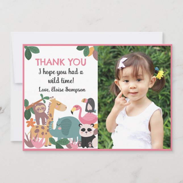 Carte De Remerciements Pink Born Two Be Wild Flat Thank You Card (Devant)