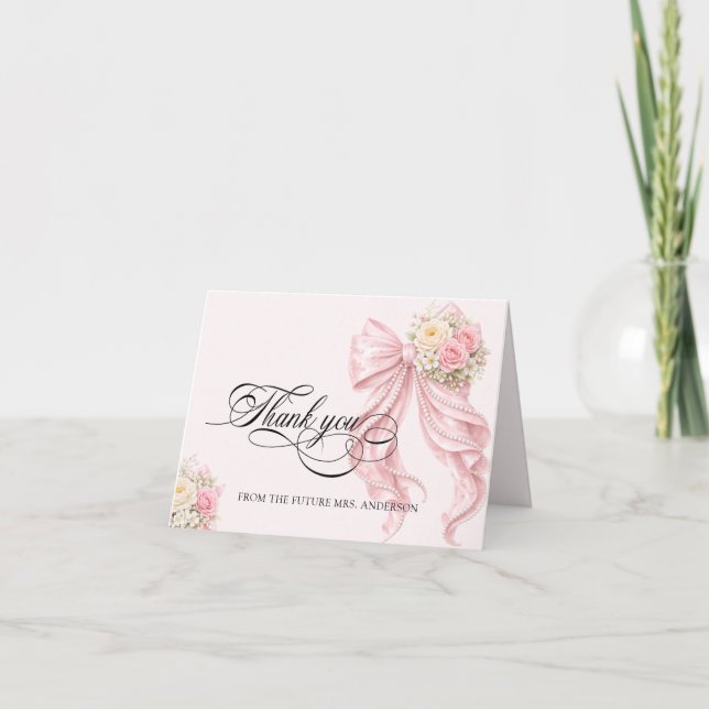Carte De Remerciements Pink Bow Bridal Shower Thank You Card (Devant)