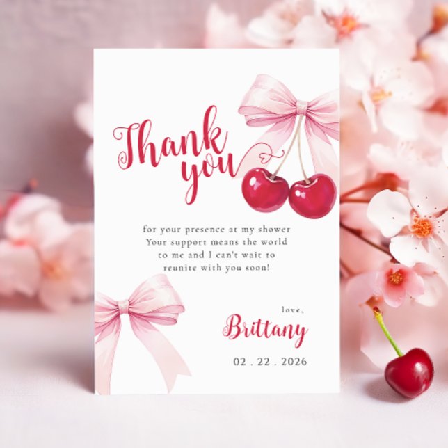Carte De Remerciements Pink Bow Cherry Baby Shower Thank You Card (Créateur téléchargé)
