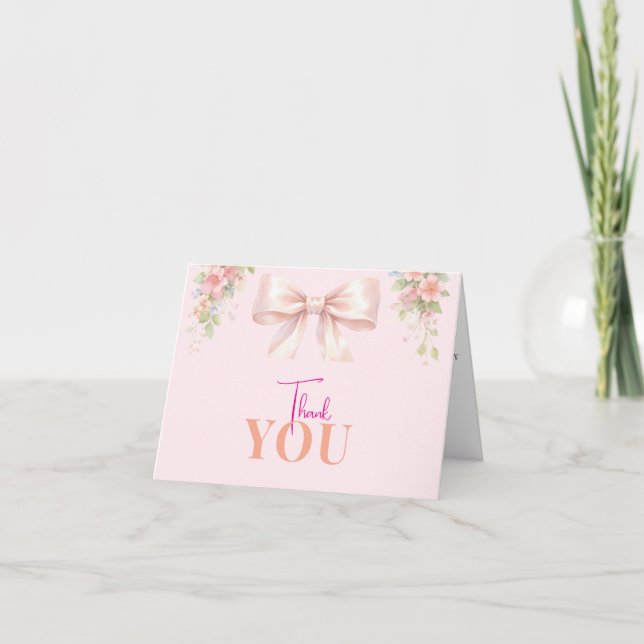Carte De Remerciements Pink Bow Coquette Floral Baby Girl Baby Shower (Devant)