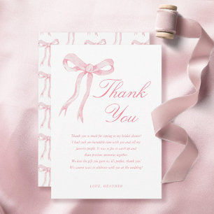 Carte De Remerciements Pink Bow Elle Tying The Knot Fête des mariées