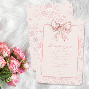 Carte De Remerciements Pink Bow fête d'anniversaire Whimsy Toile personna