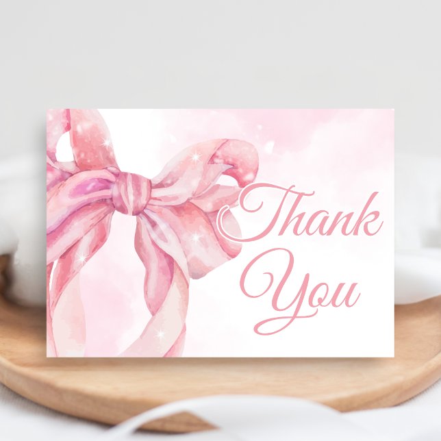 Carte De Remerciements Pink Bow Girl Baby Shower (Pink Bow Coquette Girl Baby Shower Thank You Card)