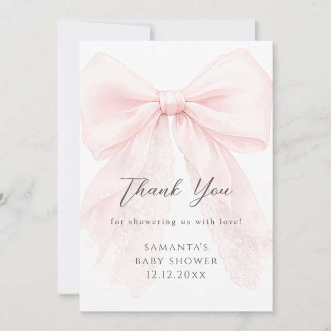 Carte De Remerciements Pink Bow Modern Baby Shower Girl (Devant)