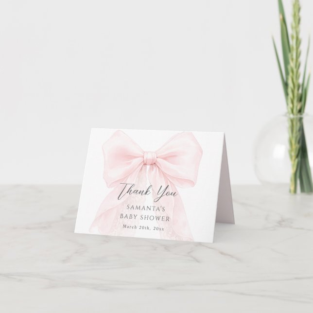 Carte De Remerciements Pink Bow Modern Baby Shower Girl (Devant)