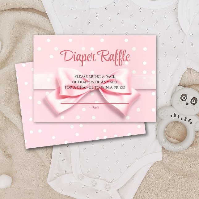 Carte De Remerciements Pink Bow Polka Dots Diaper Raffle Enclosure Card (Créateur téléchargé)