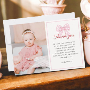 Carte De Remerciements Pink Bow Sweetheart Est Une Fille 1er Anniversaire