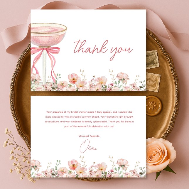 Carte De Remerciements Pink Bow Wildflowers Blush Bridal Shower (Créateur téléchargé)