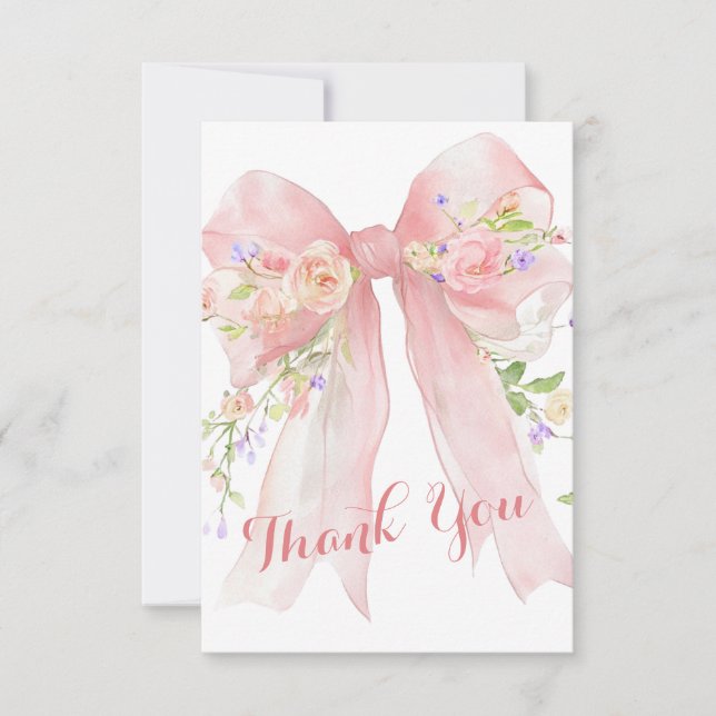 Carte De Remerciements Pink Bow Wildflowers Thank You (Devant)