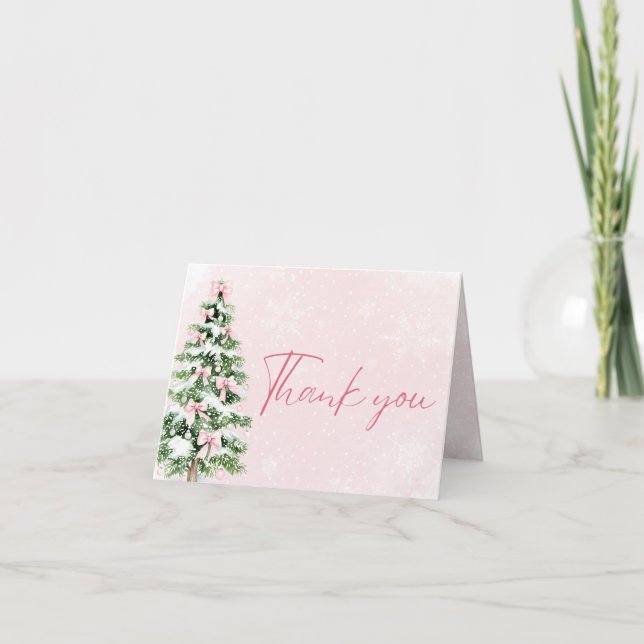 Carte De Remerciements Pink Bows Christmas Tree Winter Thank you card (Devant)
