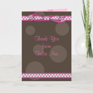 Carte De Remerciements Pink Brown Polka Dot Ribbon Bat Mitzvah Thank You