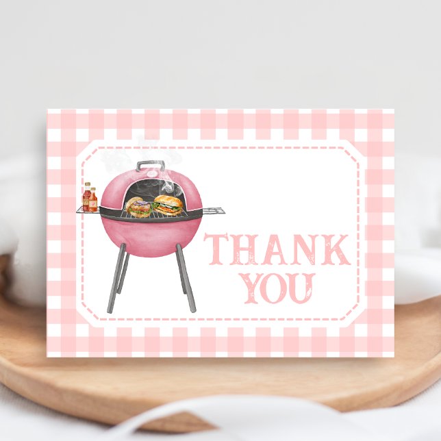 Carte De Remerciements Pink Burger BBQ Baby Shower (Bun and Burgers Baby Shower Thank you Card)