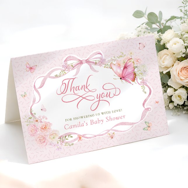 Carte De Remerciements Pink Butterfly Bloom Baby Shower Thank You Card (Créateur téléchargé)