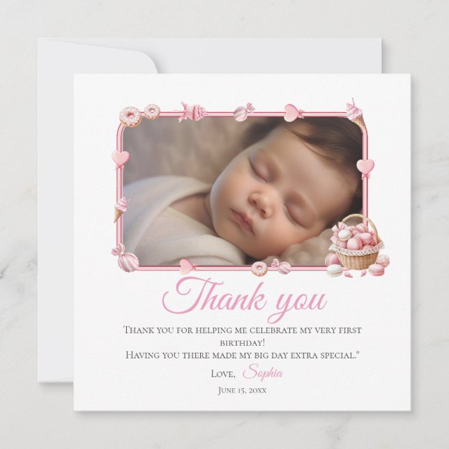 Carte De Remerciements Pink Candyland 1st Birthday Thank You Card (Devant)