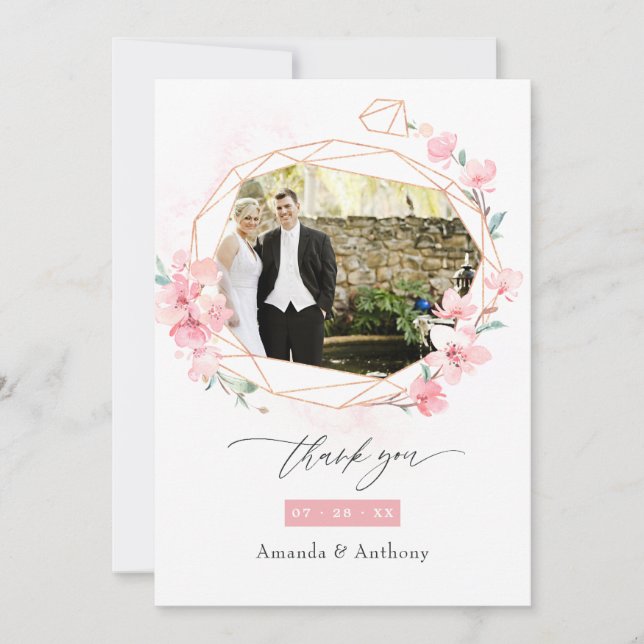 Carte De Remerciements Pink Cherry Blossom Printemps Mariage Photo Collag (Devant)