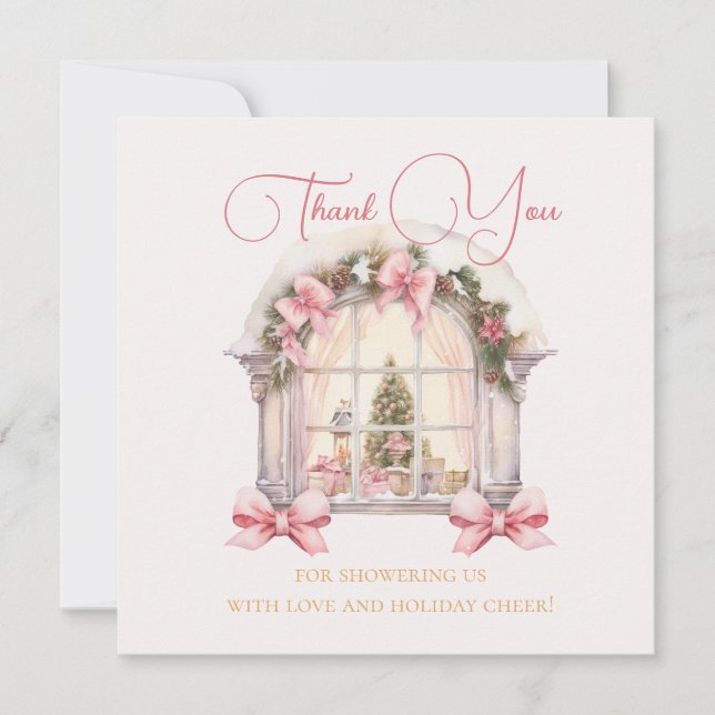 Carte De Remerciements Pink Christmas Window Baby Shower Watercolor  (Devant)