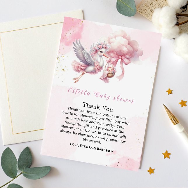 Carte De Remerciements Pink Clouds It's a Girl Baby Shower Thank You Card (Créateur téléchargé)