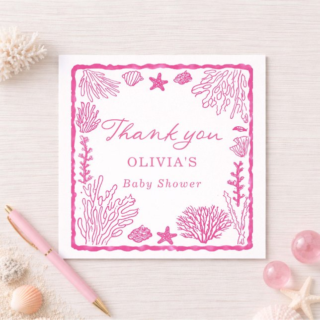 Carte De Remerciements Pink Coastal Baby Shower  (Créateur téléchargé)