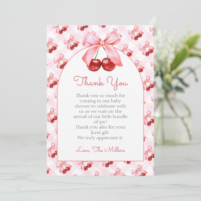 Carte De Remerciements Pink Coquette Bow Baby Shower Thank You Card (Debout devant)