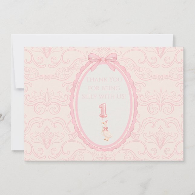 Carte De Remerciements Pink Coquette Silly Goose 1st Birthday  (Devant)