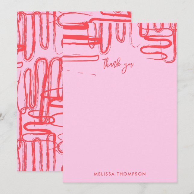 Carte De Remerciements Pink Curve Wavy Squiggle Abstract Modern (Devant / Derrière)